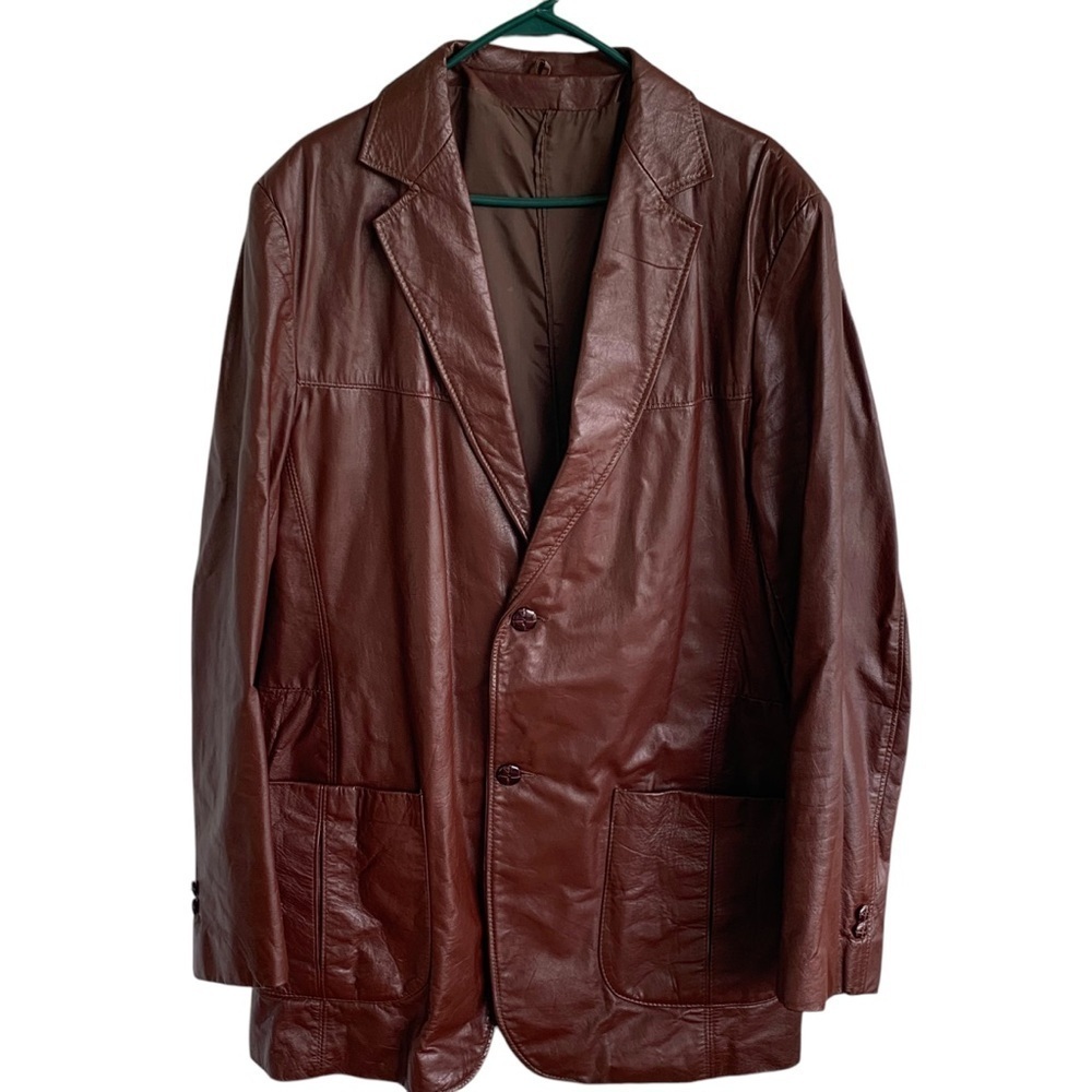 Vintage 70s The Leather Shop Sears Jacket Mens 44 XT Tall Leather Long Coat